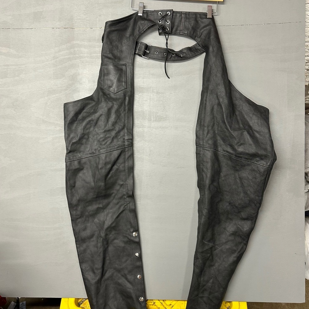 Mens Genuine Leather Motorcycle Chaps‎ Biker Riding Pants Medium - Picture 5 of 6